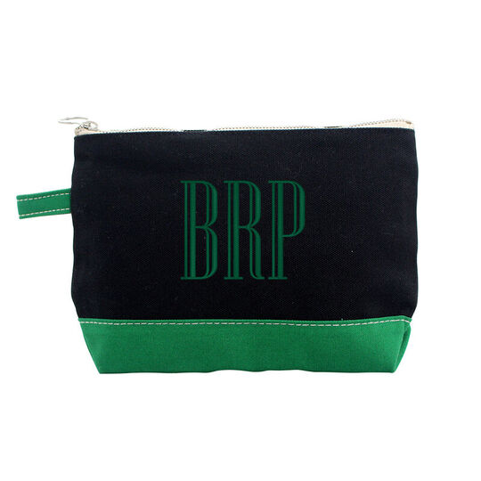 Personalized Solid Black and Emerald Trimmed Cosmetic Bag